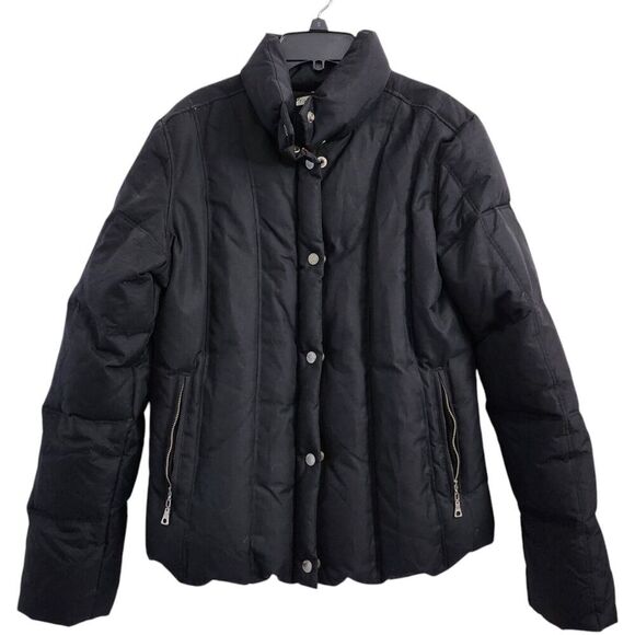 Tommy Hilfiger Jacket Womens Medium Black‎ Y2K Down Puffer Coat Full Zip Pockets - Picture 1 of 10
